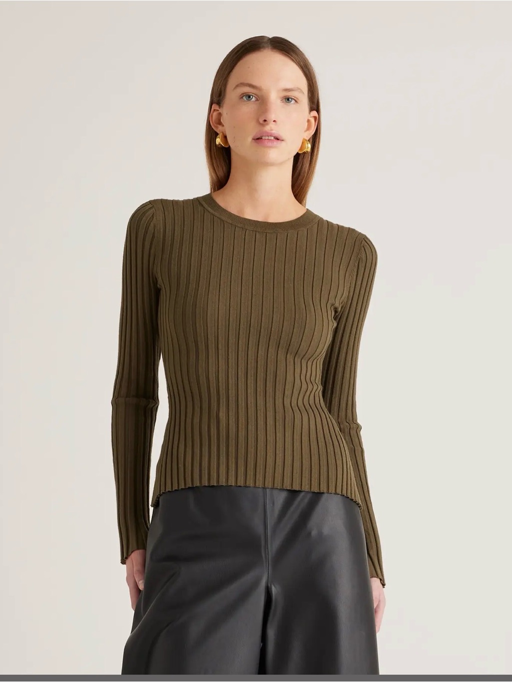 Quince Ribbed Long Sleeve Womens Small Olive Green Organic Cotton Cashmere Blend